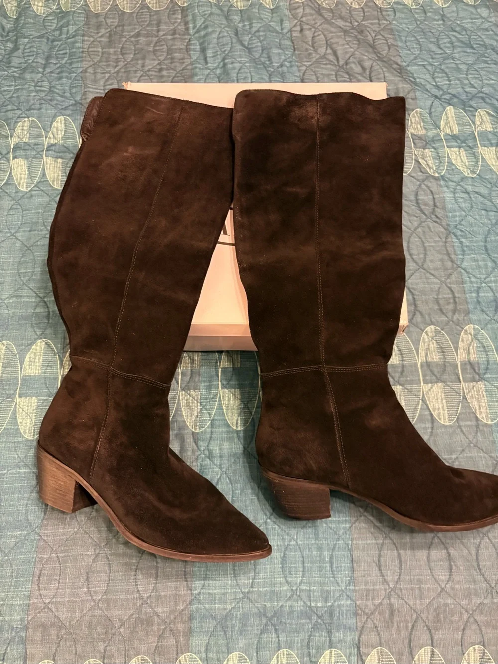Black suede boots. Nothing more. Nothing less. Over the knee.